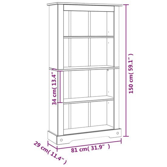 Boekenkast grenenhout met 4 planken Corona-stijl 81x29x150 cm MeubelReus