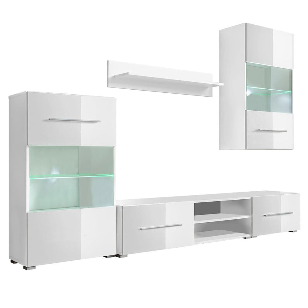 Muurvitrine tv-meubel met LED-verlichting wit 5-delig MeubelReus