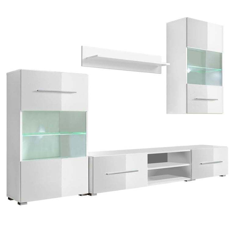 Muurvitrine tv-meubel met LED-verlichting wit 5-delig MeubelReus