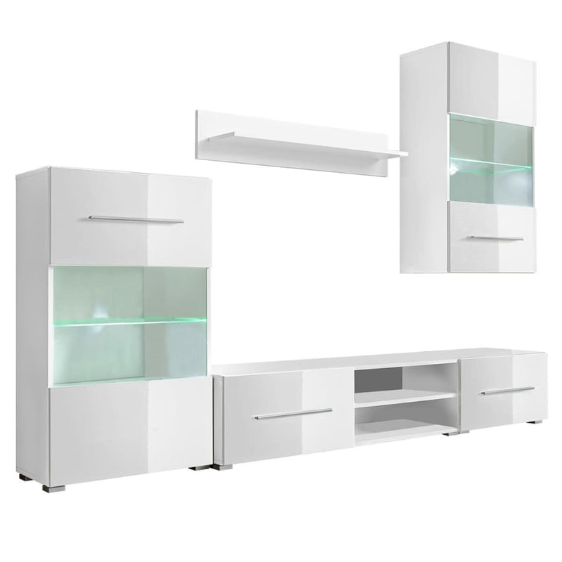Muurvitrine tv-meubel met LED-verlichting wit 5-delig MeubelReus