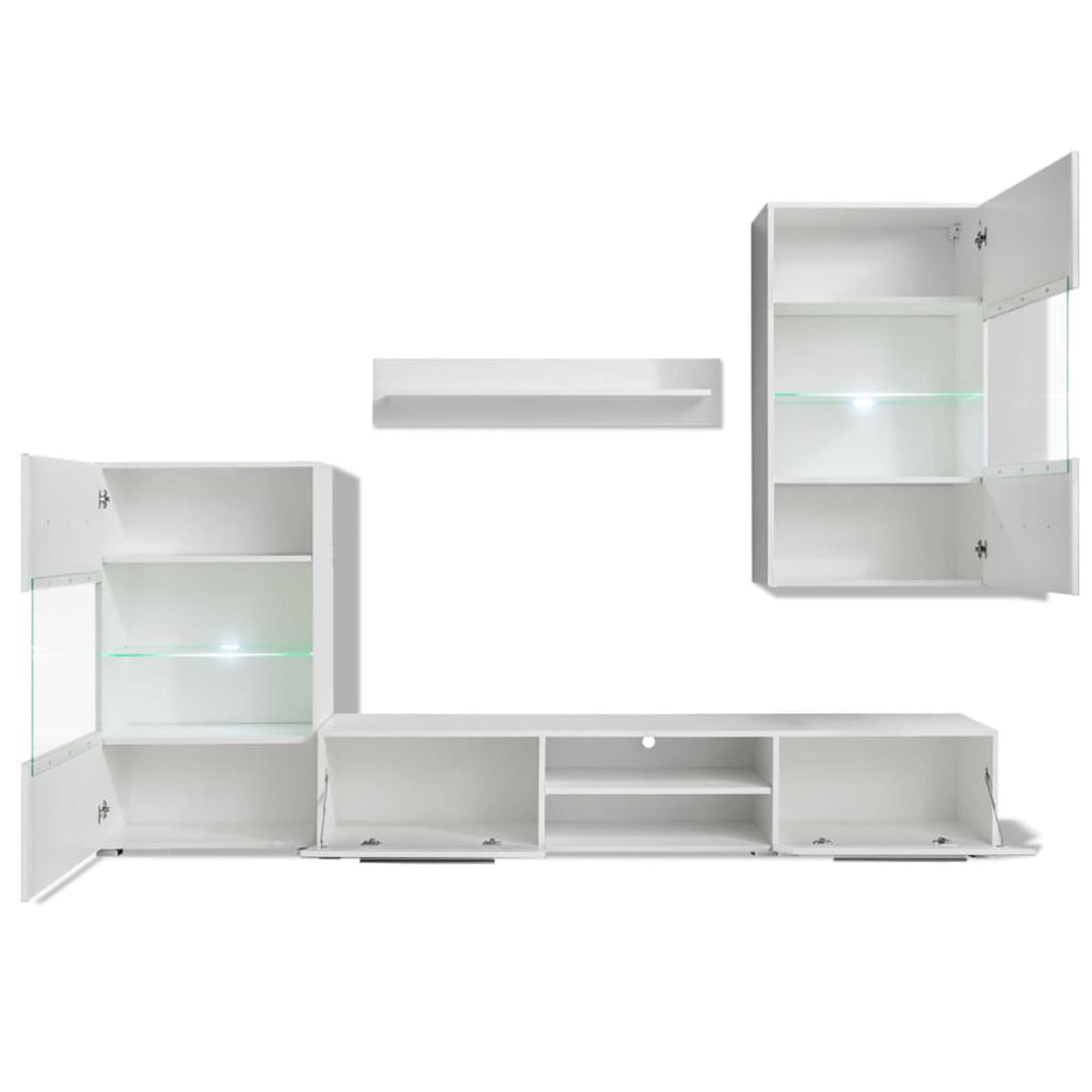 Muurvitrine tv-meubel met LED-verlichting wit 5-delig MeubelReus