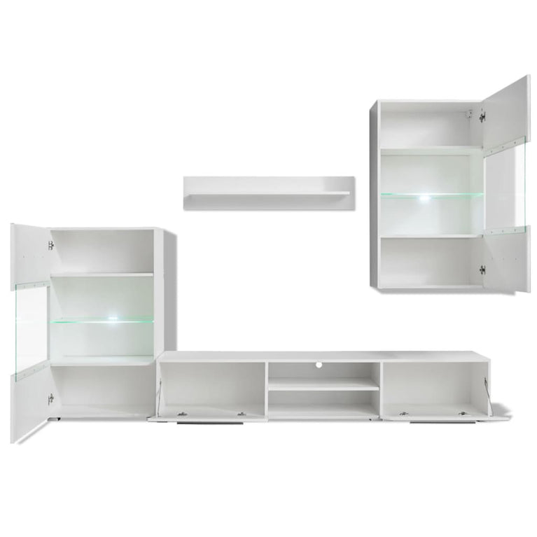 Muurvitrine tv-meubel met LED-verlichting wit 5-delig MeubelReus