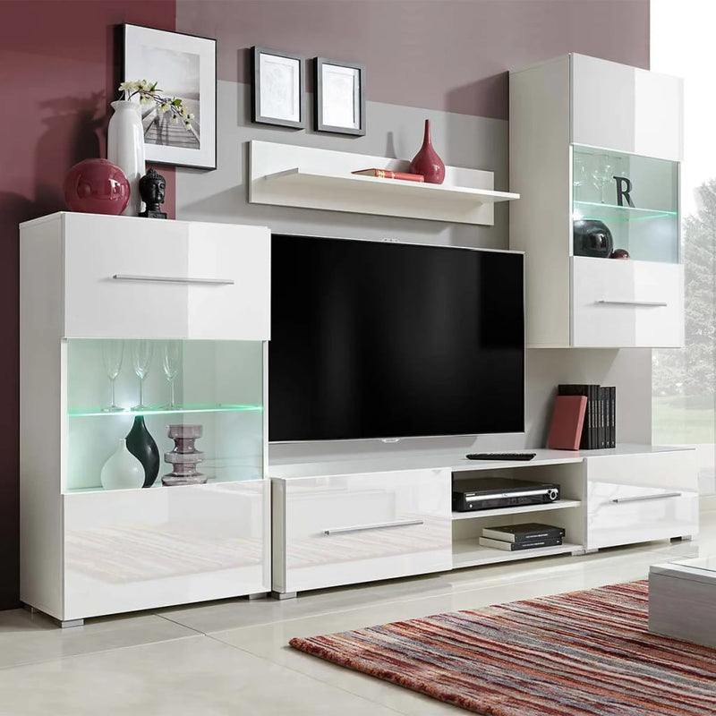 Muurvitrine tv-meubel met LED-verlichting wit 5-delig MeubelReus