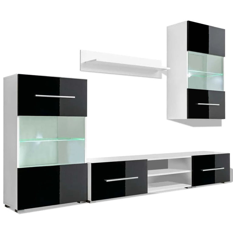 Muurvitrine tv-meubel met LED-verlichting zwart 5-delig MeubelReus