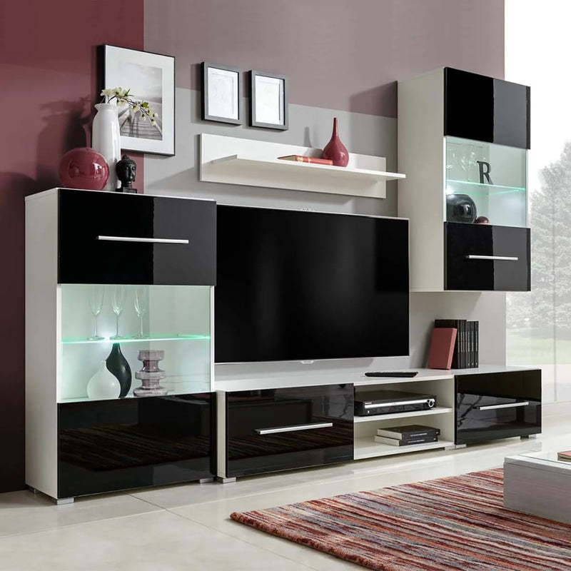Muurvitrine tv-meubel met LED-verlichting zwart 5-delig MeubelReus