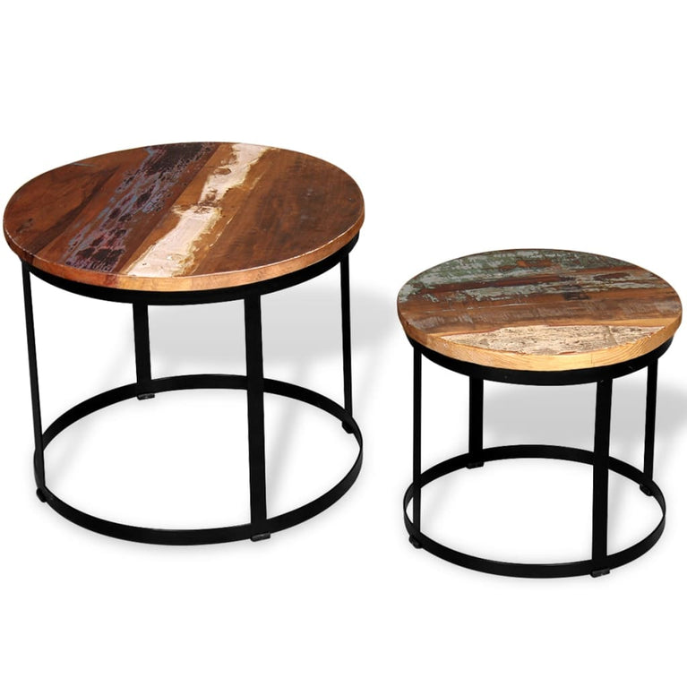 2-delige Salontafelset rond 40/50 cm massief gerecycled hout MeubelReus