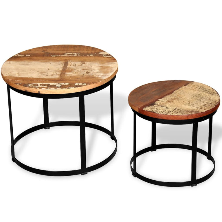 2-delige Salontafelset rond 40/50 cm massief gerecycled hout MeubelReus