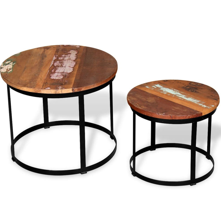 2-delige Salontafelset rond 40/50 cm massief gerecycled hout MeubelReus