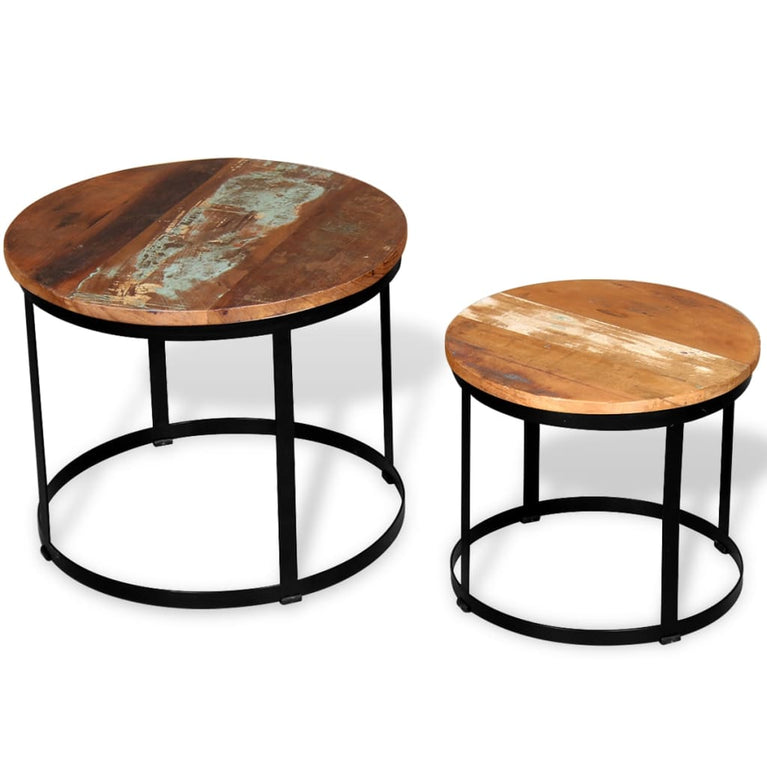 2-delige Salontafelset rond 40/50 cm massief gerecycled hout MeubelReus