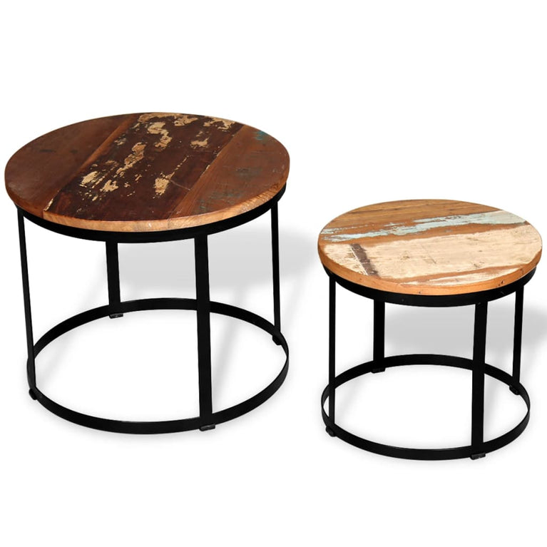 2-delige Salontafelset rond 40/50 cm massief gerecycled hout MeubelReus