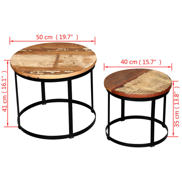 2-delige Salontafelset rond 40/50 cm massief gerecycled hout MeubelReus