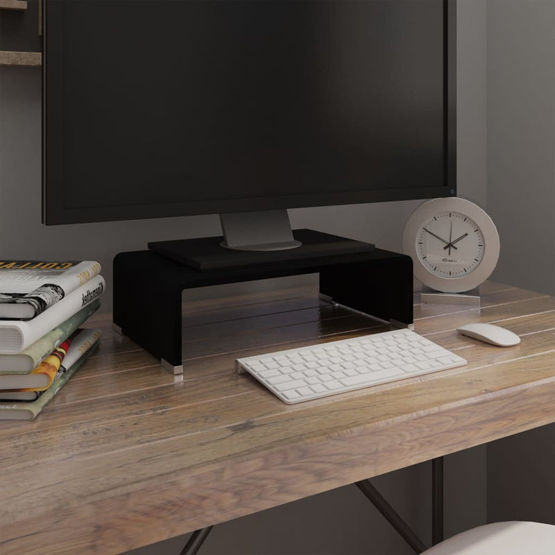 Tv-meubel/monitorverhoger zwart 40x25x11 cm glas MeubelReus
