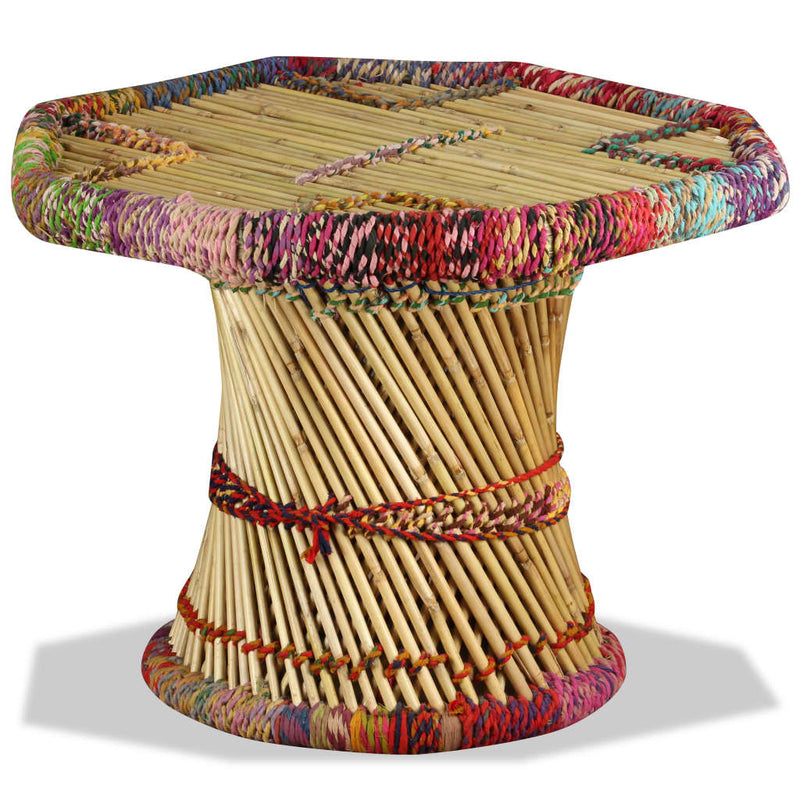 Salontafel achthoekig met chindi details bamboe meerkleurig MeubelReus