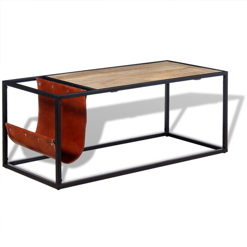 Salontafel met echt lederen tijdschriftenhouder 110x50x45 cm MeubelReus