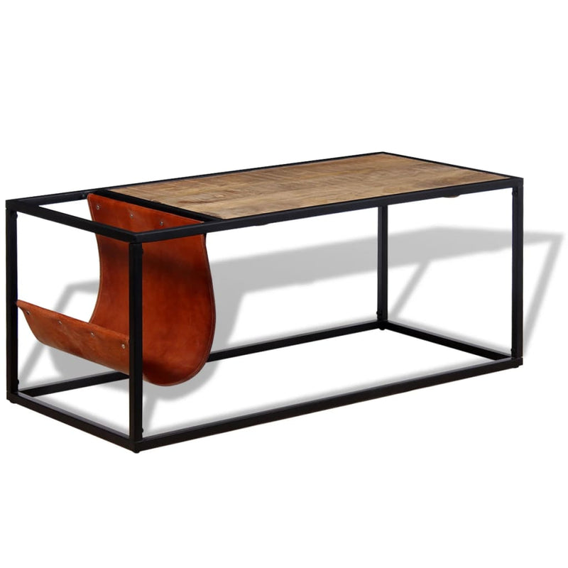 Salontafel met echt lederen tijdschriftenhouder 110x50x45 cm MeubelReus