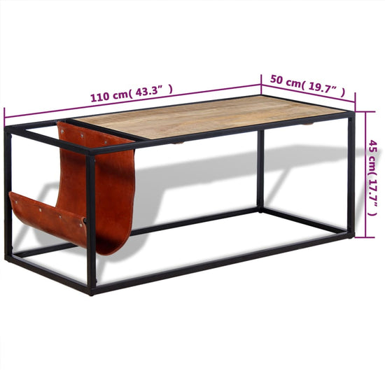 Salontafel met echt lederen tijdschriftenhouder 110x50x45 cm MeubelReus