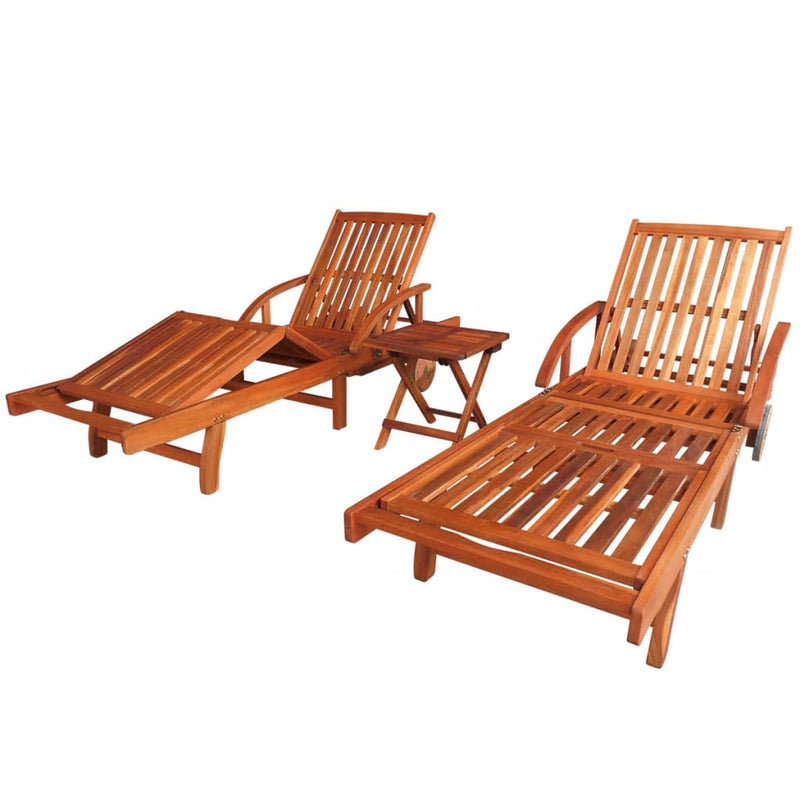 Ligbedden 2 st met tafel massief acaciahout MeubelReus