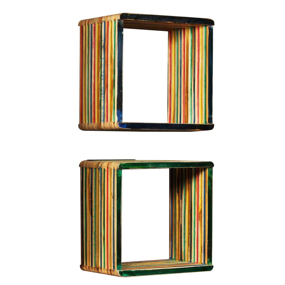 Wandschappenset massief gerecycled teakhout meerkleurig 3-delig MeubelReus