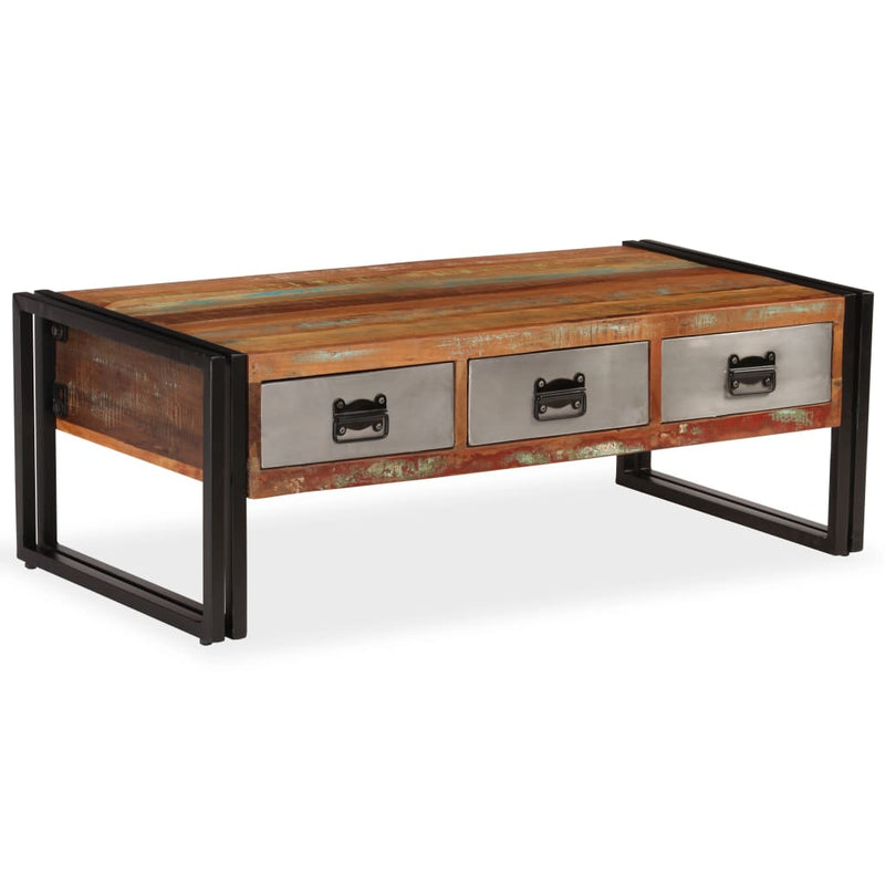 Salontafel met 3 lades 100x50x35 cm massief gerecycled hout MeubelReus
