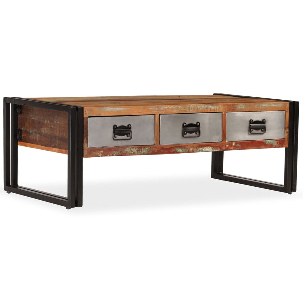 Salontafel met 3 lades 100x50x35 cm massief gerecycled hout MeubelReus