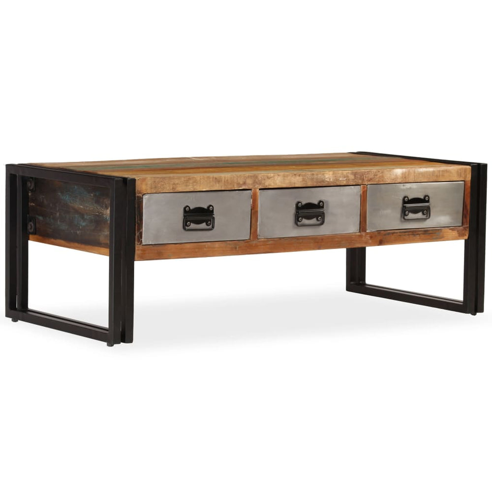 Salontafel met 3 lades 100x50x35 cm massief gerecycled hout MeubelReus