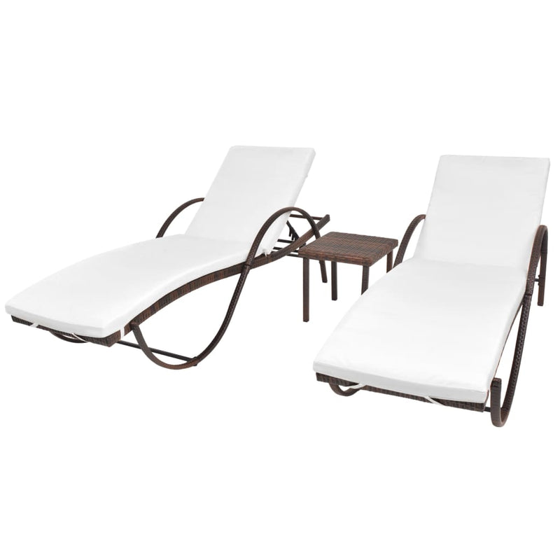 Ligbedden 2 st met tafel poly rattan bruin MeubelReus