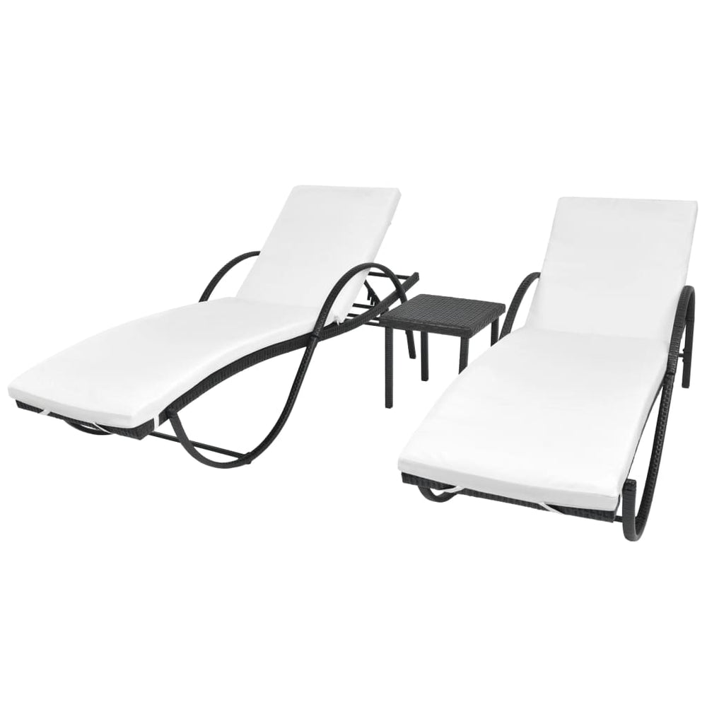 Ligbedden 2 st met tafel poly rattan zwart MeubelReus
