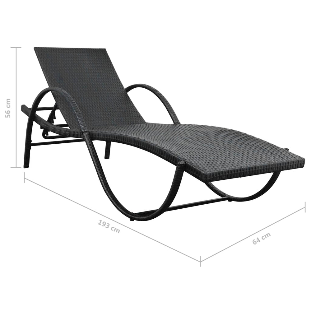 Ligbedden 2 st met tafel poly rattan zwart MeubelReus