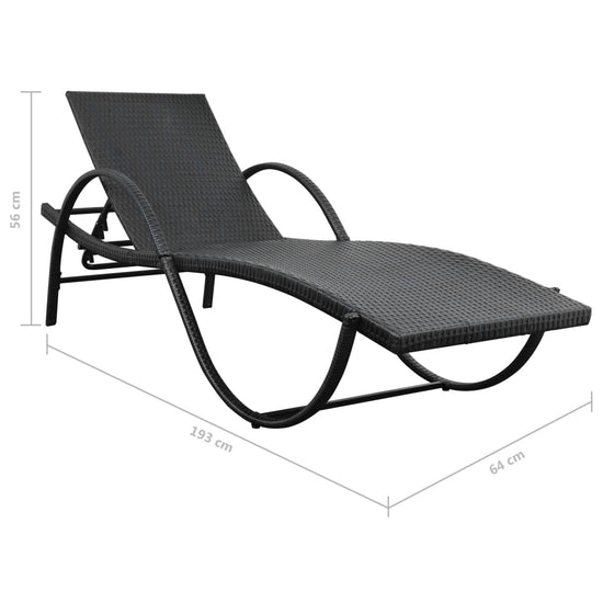 Ligbedden 2 st met tafel poly rattan zwart MeubelReus