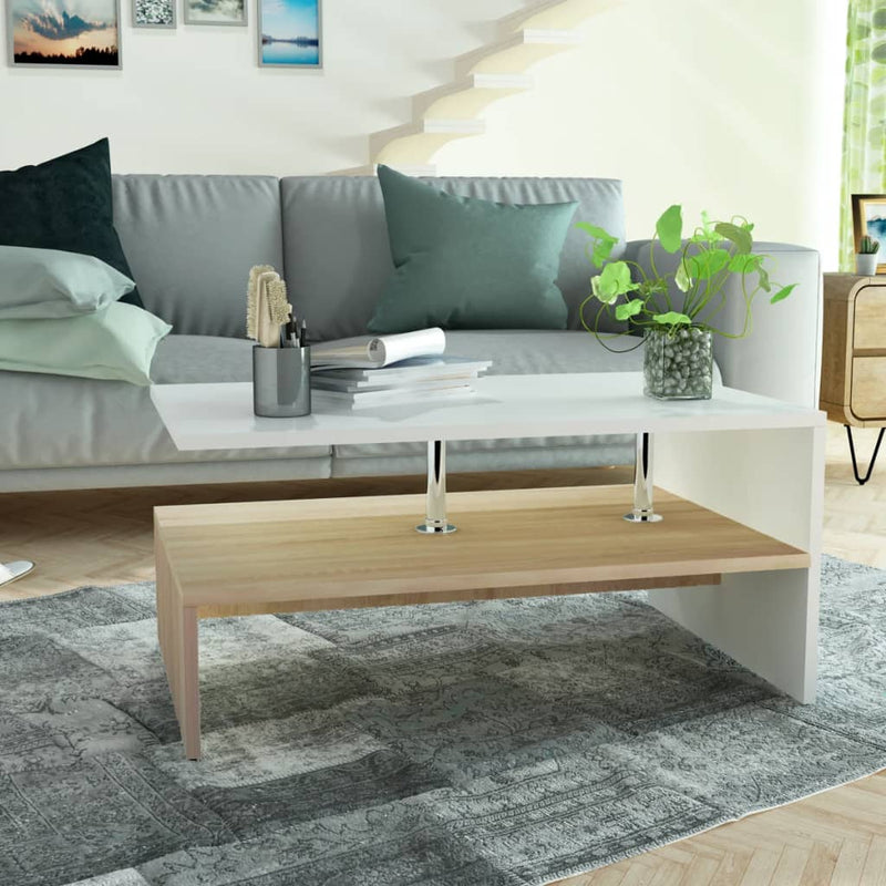 Salontafel 90x59x42 cm spaanplaat eiken en wit MeubelReus