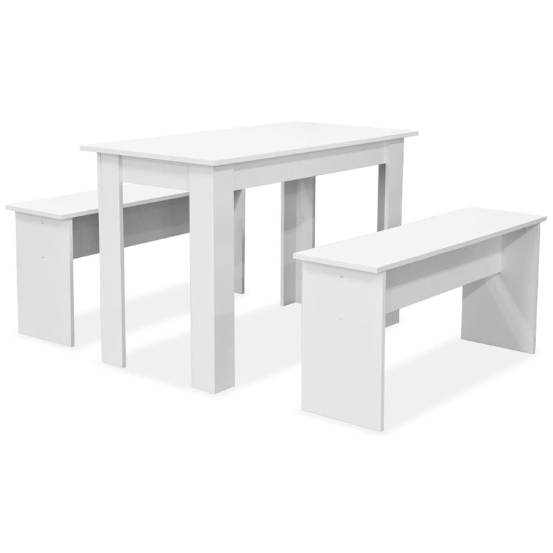 Eettafel en banken 3 st spaanplaat wit MeubelReus