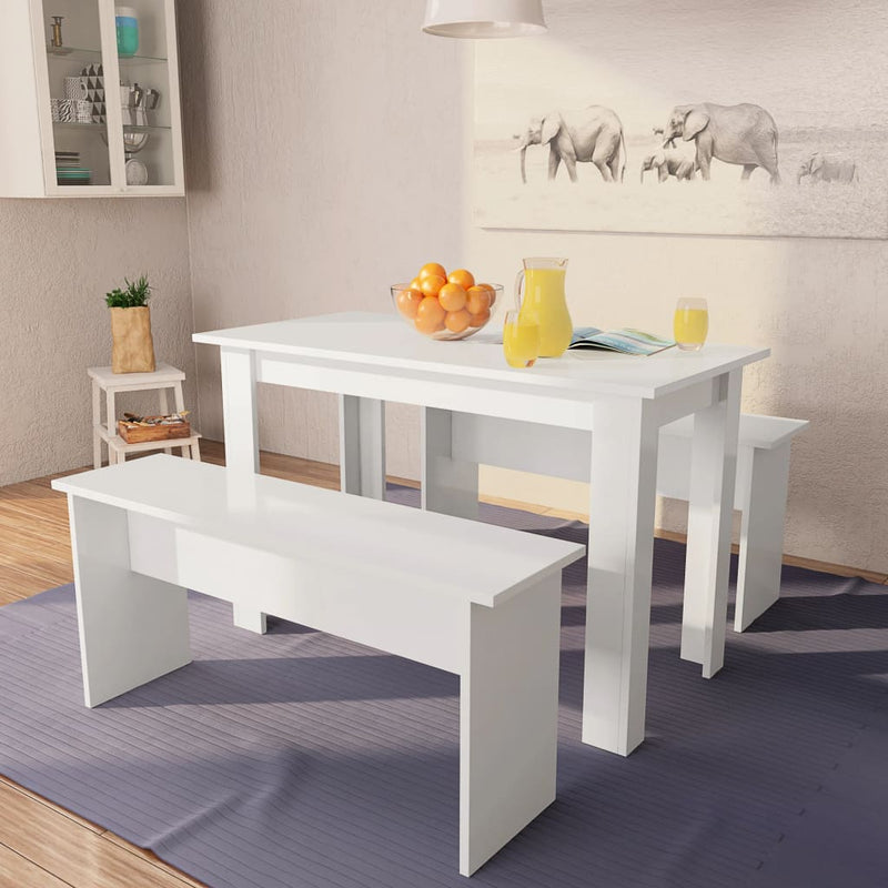 Eettafel en banken 3 st spaanplaat wit MeubelReus