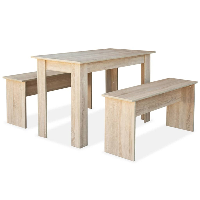 Eettafel en banken spaanplaat eikenkleur 3 st MeubelReus