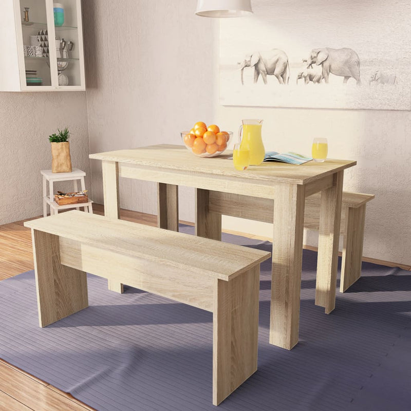 Eettafel en banken spaanplaat eikenkleur 3 st MeubelReus