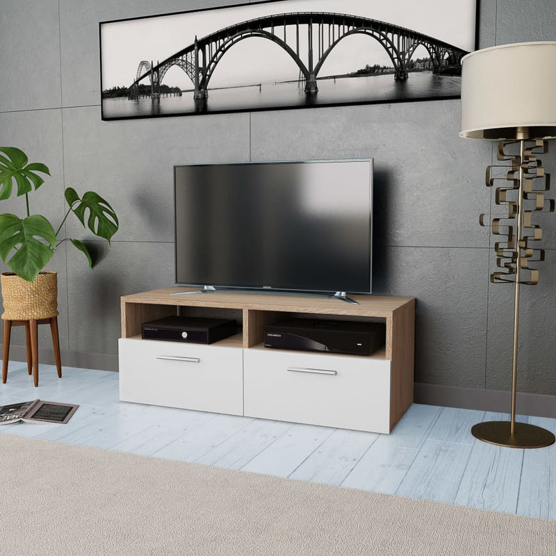 Tv-meubel 95x35x36 cm spaanplaat eikenkleurig en wit MeubelReus