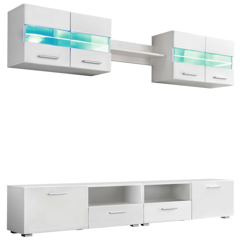 Tv-wandmeubelset met LED-verlichting hoogglans wit 5-delig