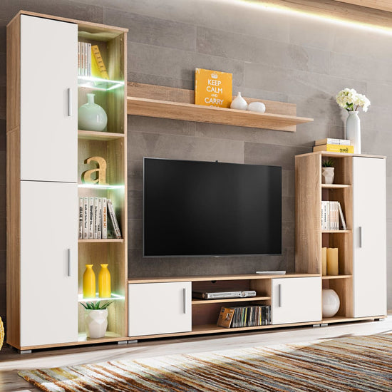 Tv-wandmeubel met LED-verlichting Sonoma eiken en wit MeubelReus