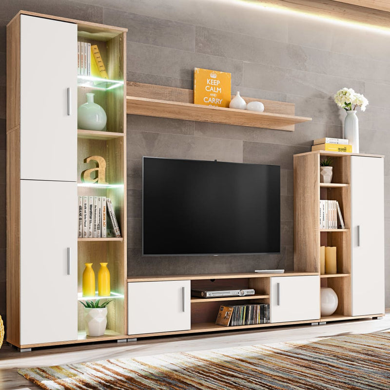 Tv-wandmeubel met LED-verlichting Sonoma eiken en wit MeubelReus