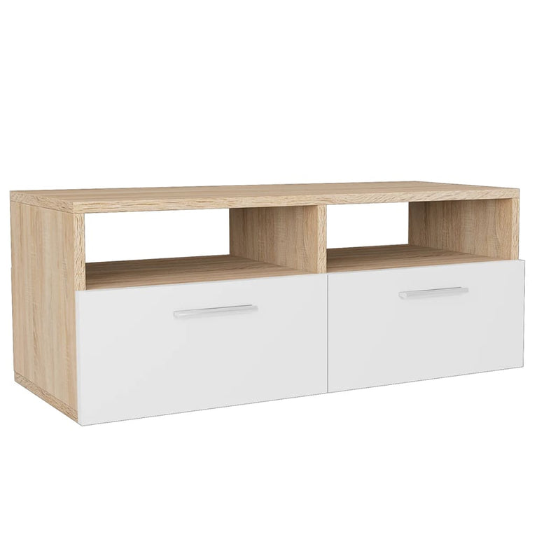 Tv-meubels 95x35x36 cm spaanplaat eikenkleurig en wit 2 st MeubelReus