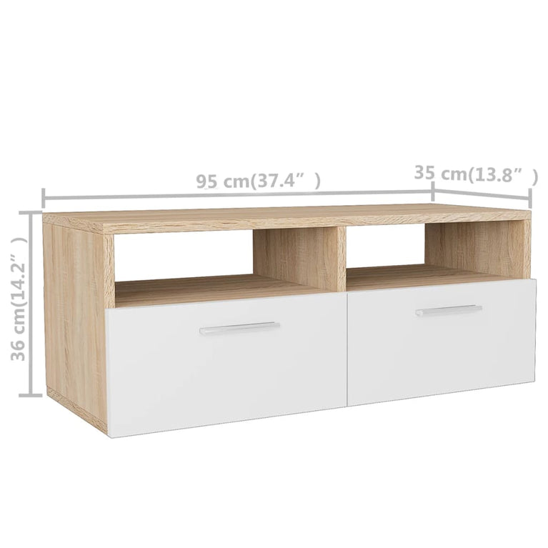 Tv-meubels 95x35x36 cm spaanplaat eikenkleurig en wit 2 st MeubelReus