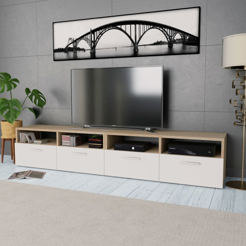 Tv-meubels 95x35x36 cm spaanplaat eikenkleurig en wit 2 st MeubelReus