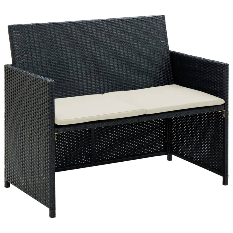 Tuinbank 2-zits met kussens poly rattan zwart MeubelReus