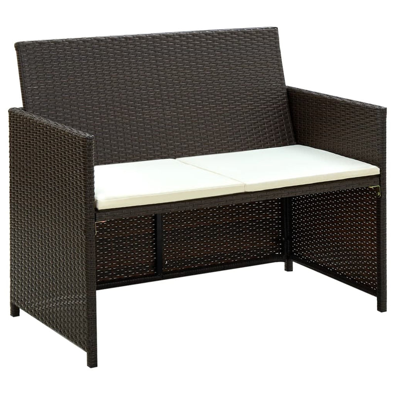 Tuinbank 2-zits met kussens poly rattan bruin MeubelReus