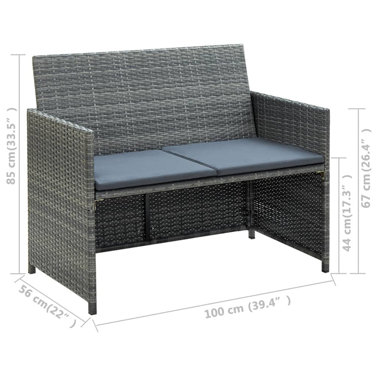 Tuinbank 2-zits met kussens poly rattan grijs MeubelReus