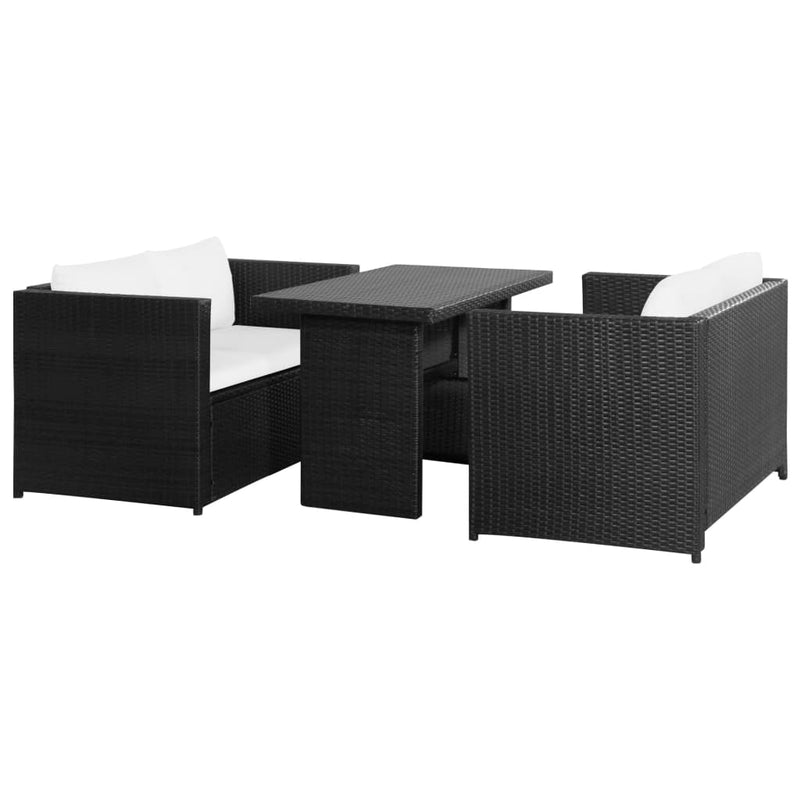 3-delige Loungeset met kussens poly rattan zwart MeubelReus