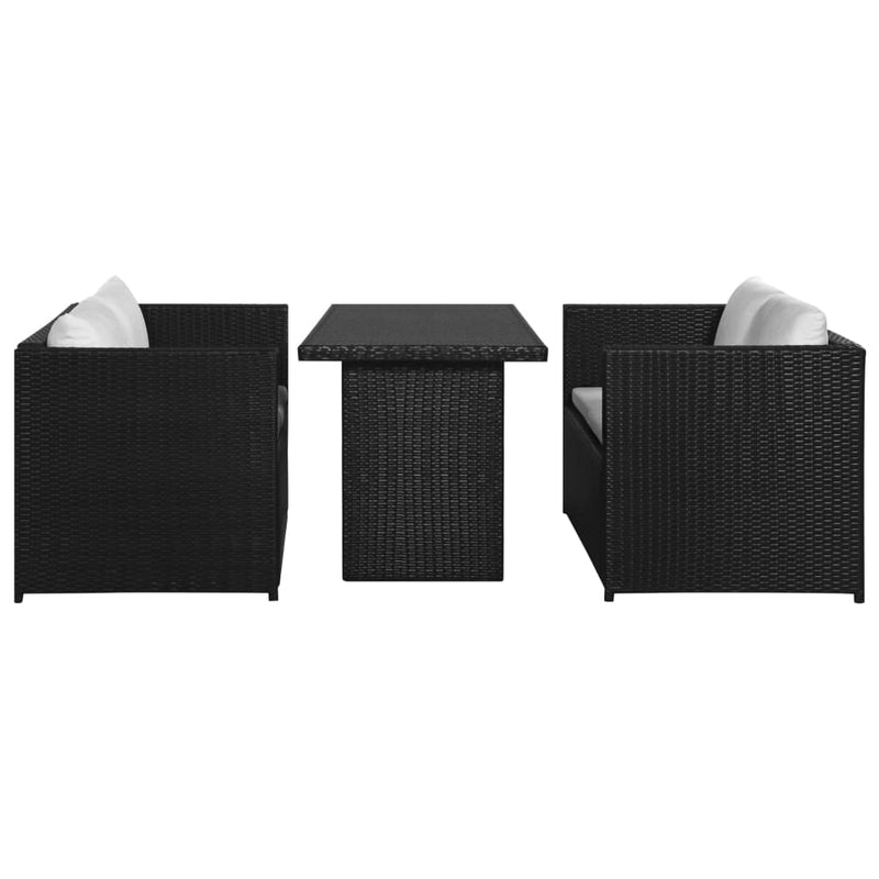 3-delige Loungeset met kussens poly rattan zwart MeubelReus