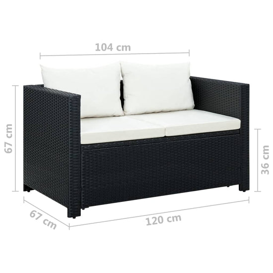 3-delige Loungeset met kussens poly rattan zwart MeubelReus