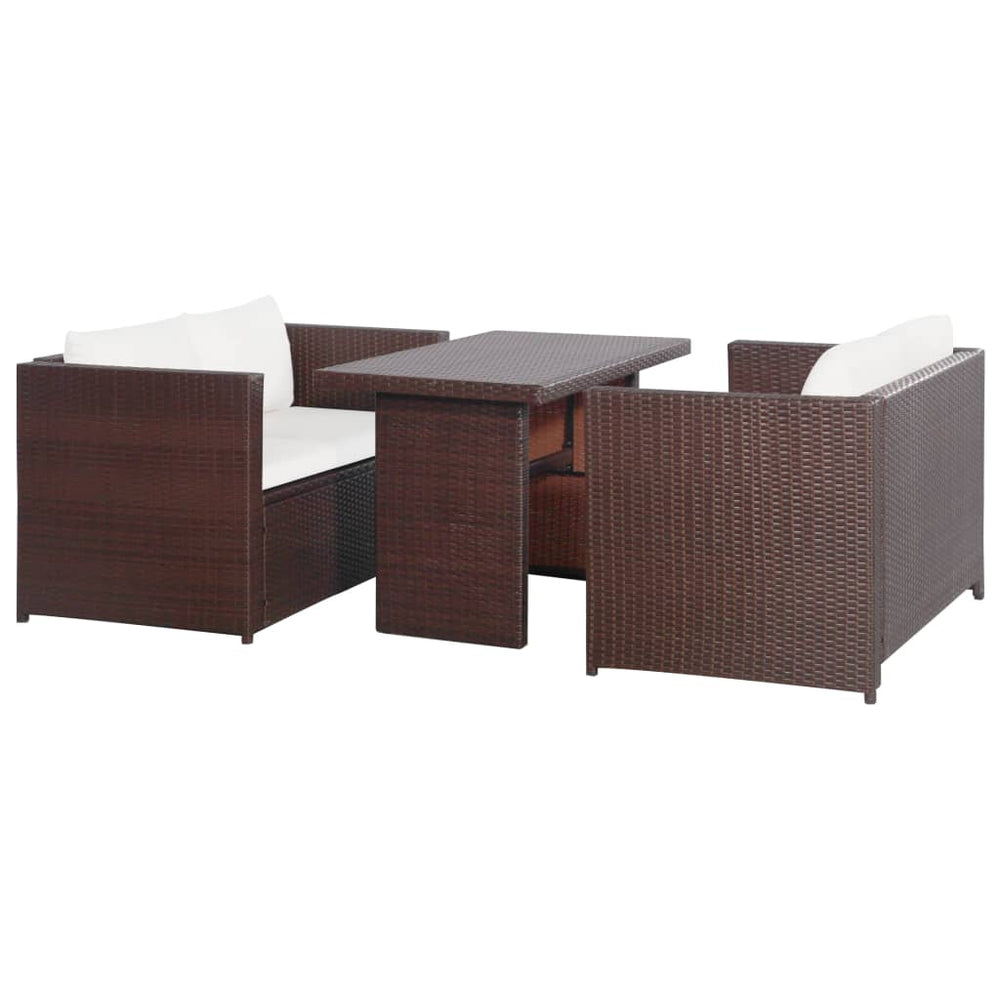 3-delige Bistroset met kussens poly rattan bruin MeubelReus
