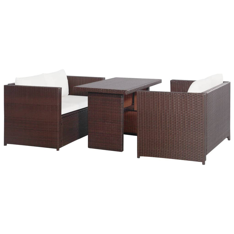3-delige Bistroset met kussens poly rattan bruin MeubelReus