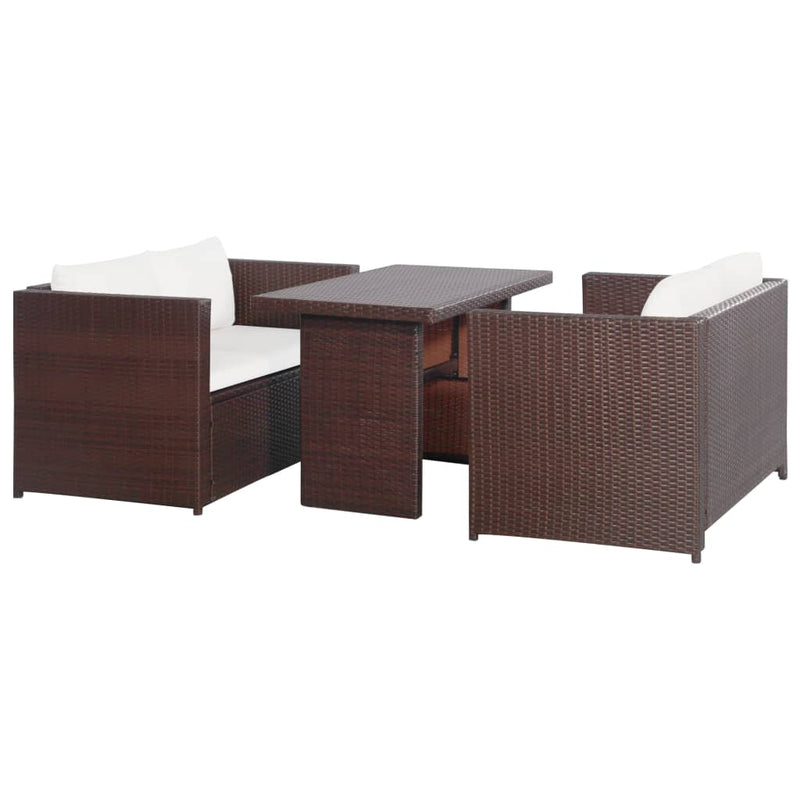 3-delige Bistroset met kussens poly rattan bruin MeubelReus